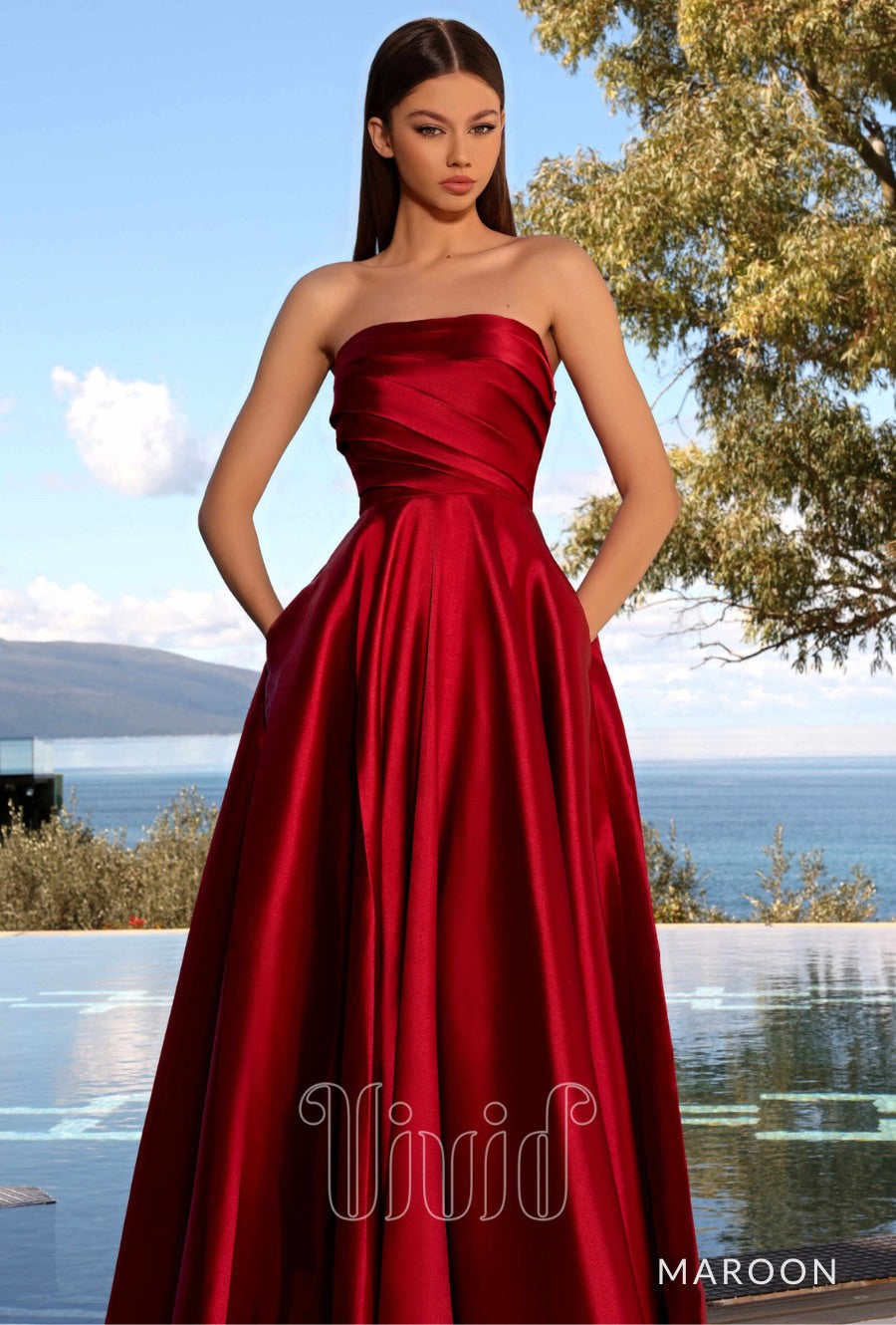 maroon floor length dress Cabana V Neck Maxi Dress in Coral Brasil by Haven - Kindred Spirit main image 0