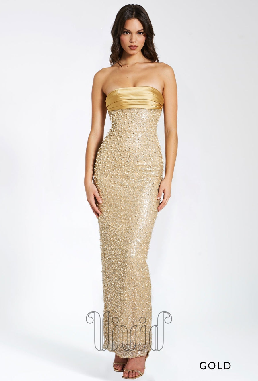 green emerald velvet dress Astor Hand Embellished Maxi Dress - Gold main image 0