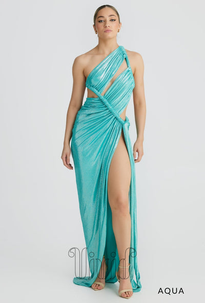 Melani The Label Aphrodite Gown in Aqua Metallic / Blues