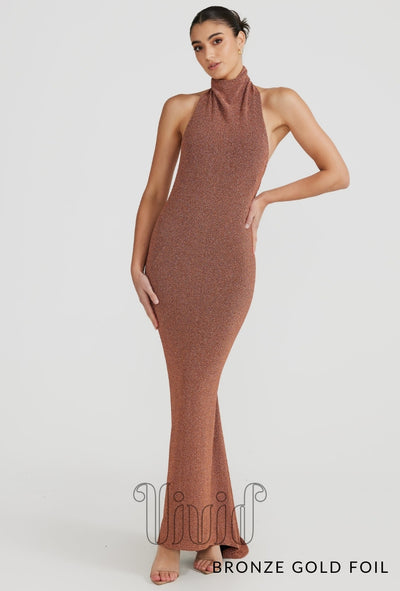 Melani The Label Aurora Gown in Bronze Gold Foil / Golds