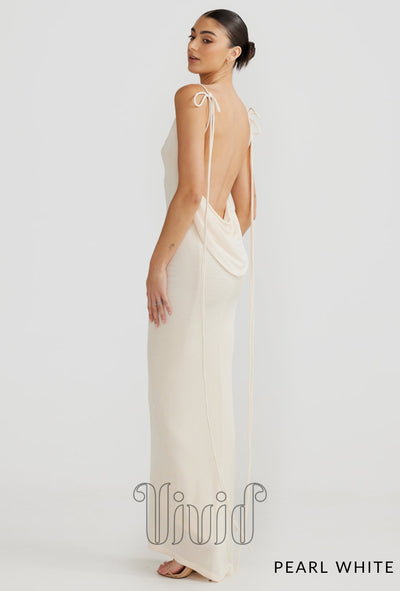Melani The Label Cristina Gown in Pearl White / Nude & Neutrals