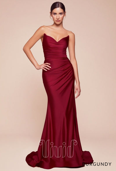 Vivid Formal Kiara Strapless Gown in Burgundy / Reds