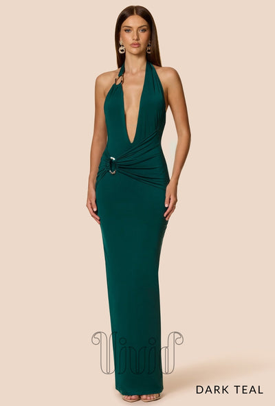 Nookie Leonie Halter Maxi in Dark Teal / Greens