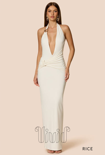 Nookie Leonie Halter Maxi in Rice / Nude & Neutrals
