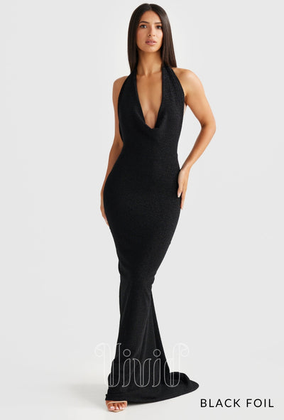 Melani The Label Maria Gown in Black Foil / Blacks
