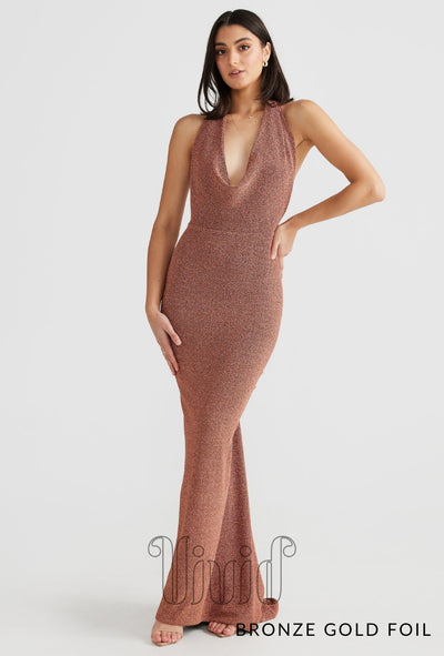 Melani The Label Maria Gown in Bronze Gold Foil / Nude & Neutrals