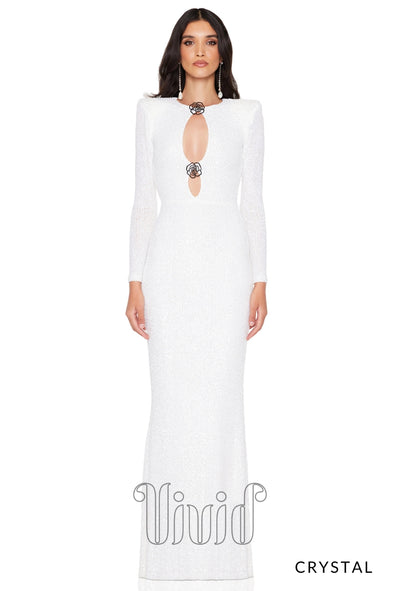 Nookie Rosalia LS Gown in Crystal / Whites