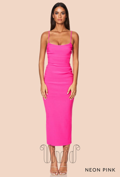 Nookie Tucked Tease Midi in Neon Pink / Pinks