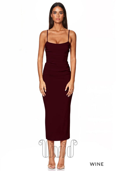 Nookie Tucked Tease Midi in Wine / Reds