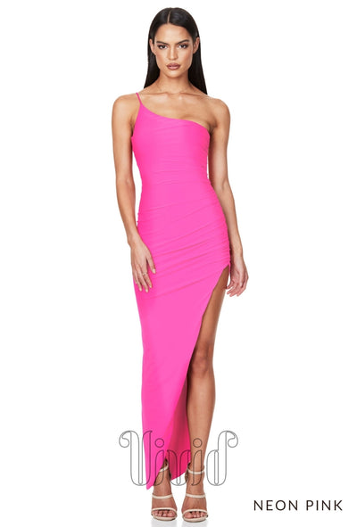 Nookie Aria One Shoulder Gown in Neon Pink / Pinks