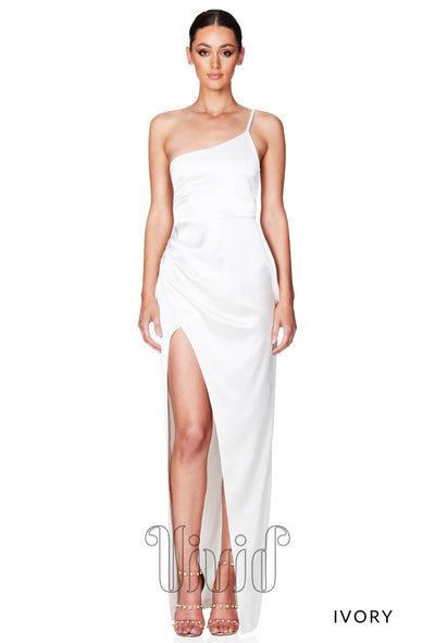 Nookie Grace One Shoulder Gown in Ivory / Whites