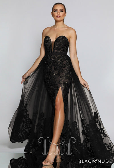 Jadore Lauren Gown Overlay Skirt JX1067 in Black/Nude / Blacks