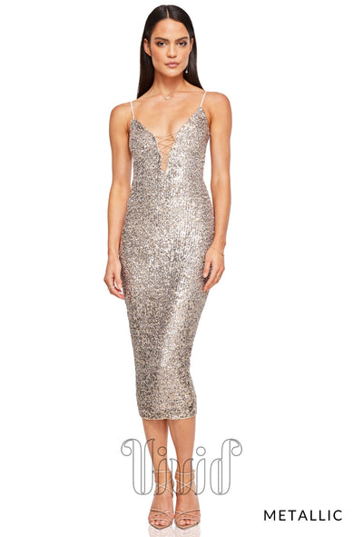 Nookie Sublime Lace Up Midi in Metallic / Golds